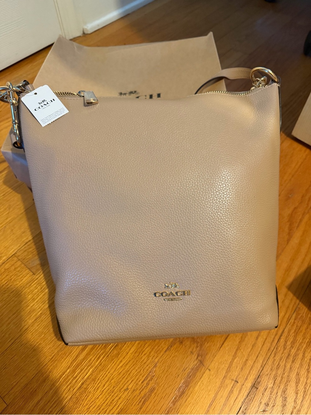Coach Pebbled Leather Hobo Bag in Taupe